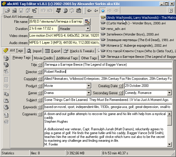 AbcAVI Tag Editor Screenshot